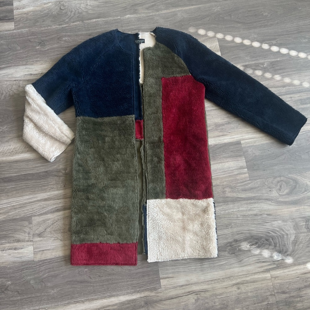 Topshop Colorblock faux fur coat US 4